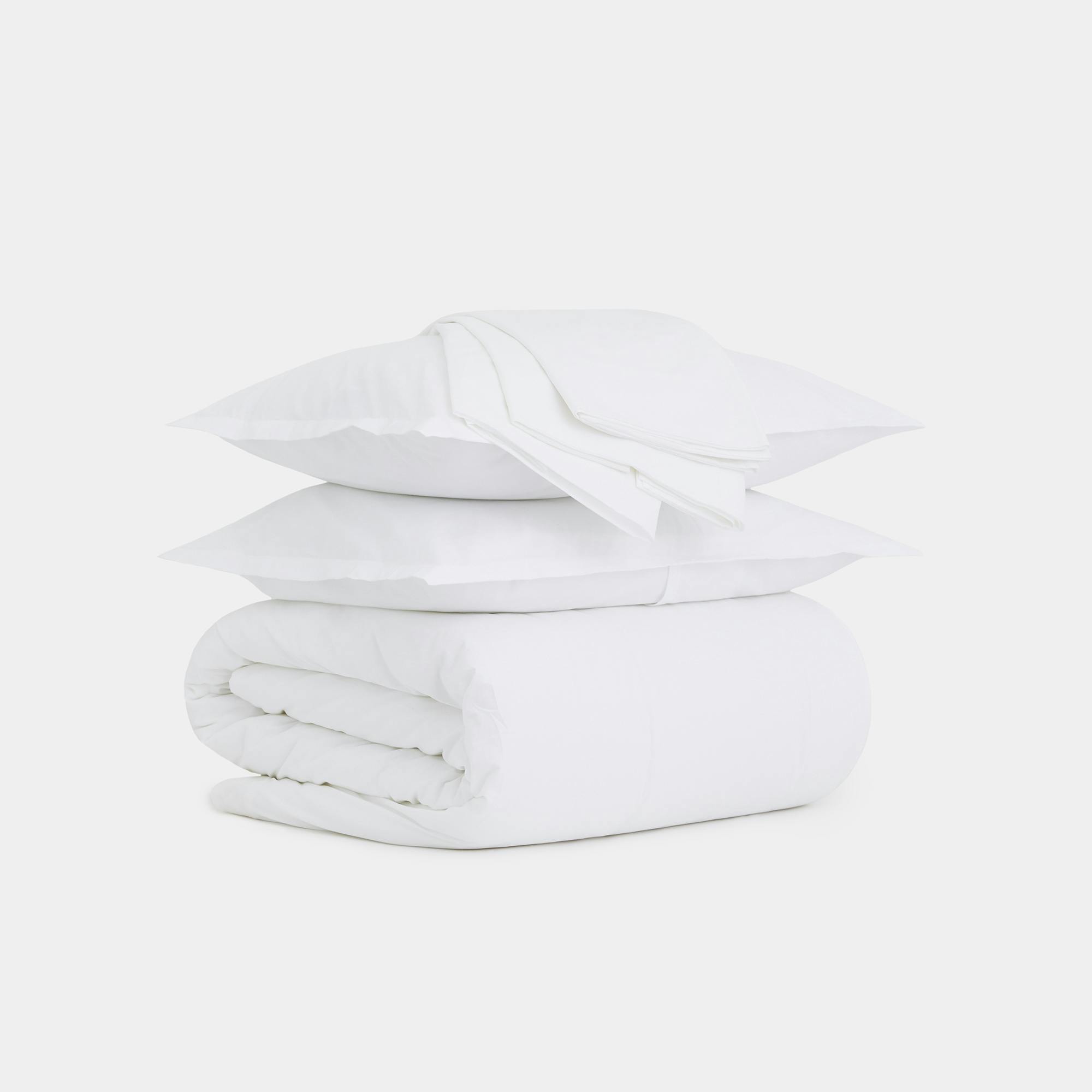 Complete Cotton Percale Bedding Set (White) - Stacked