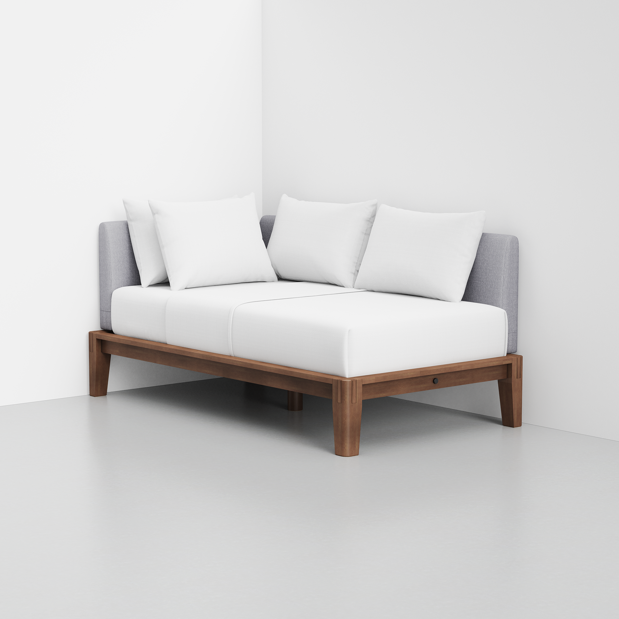 PDP Image: The Daybed (Walnut / Fog Grey) - Rendering - Pillows