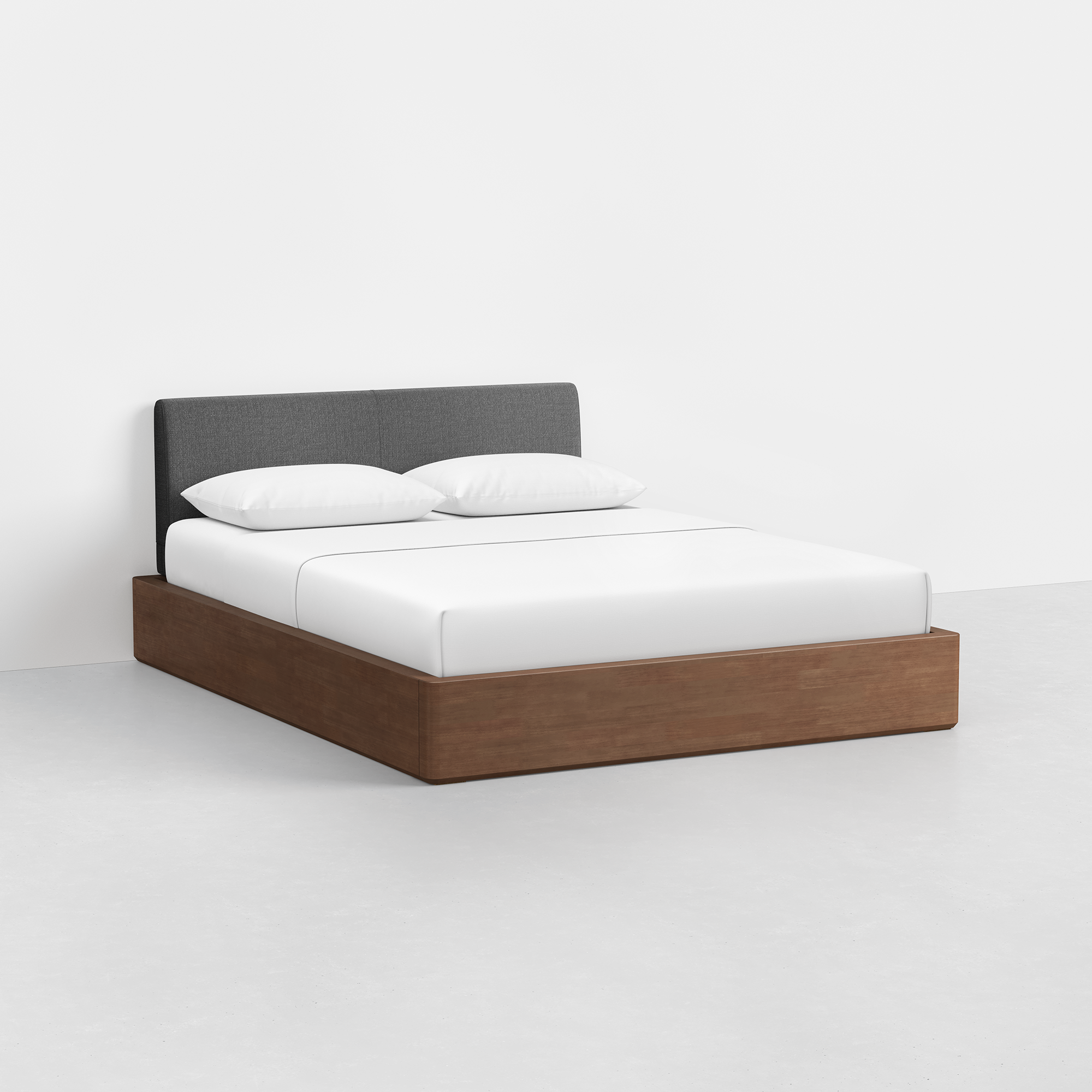 Essential Bed (Walnut / Dark Charcoal) - Angled