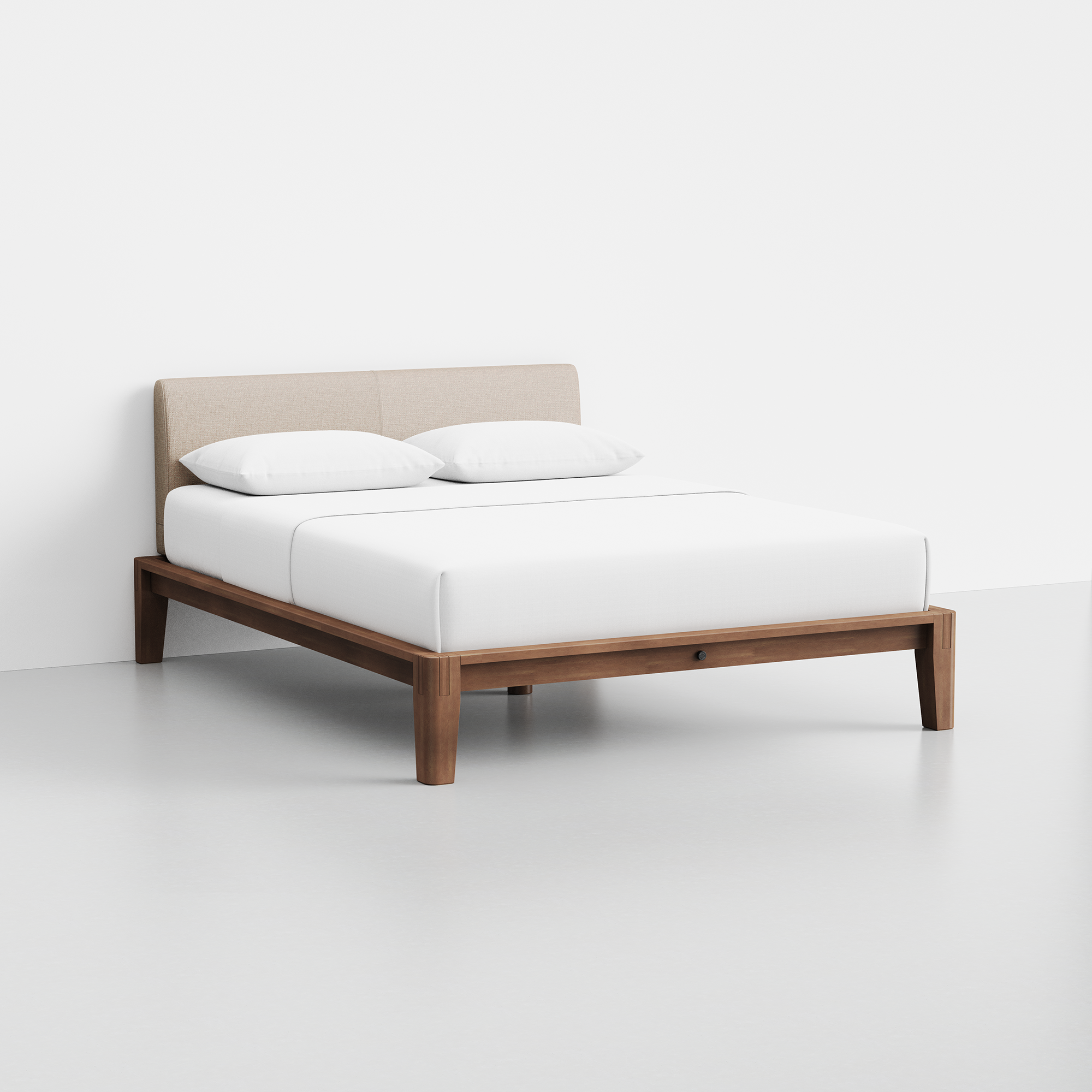 The Bed (Walnut / Dune) - Render - Angled