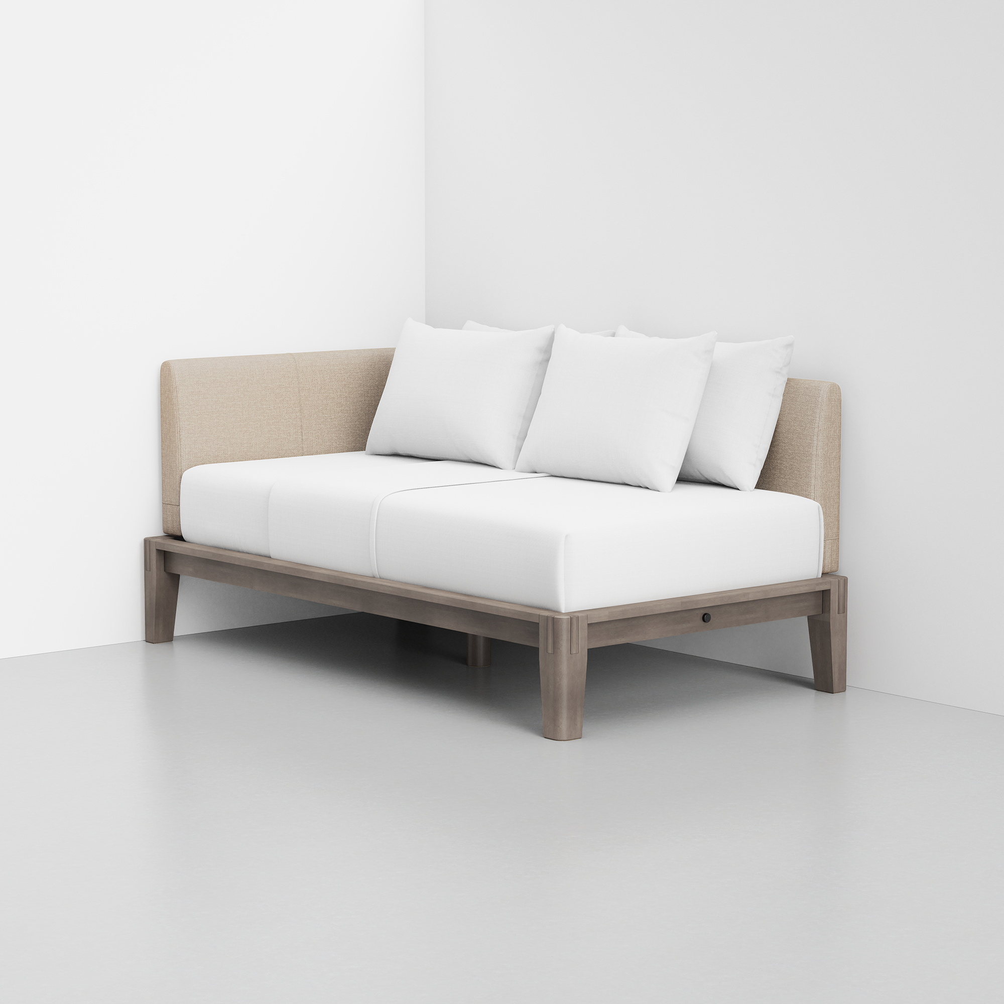 PDP Image: The Daybed (Grey/ Dune) - Rendering - Pillows Stacked