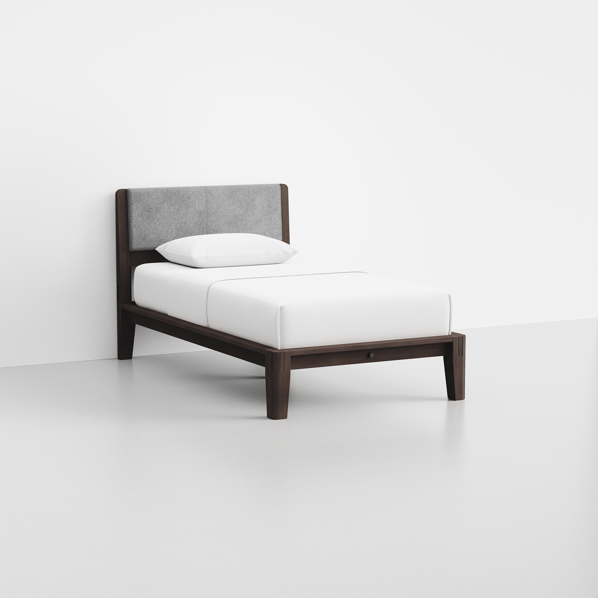 The Bed (Twin / Espresso / HB Cushion Pewter) - Render - Angled