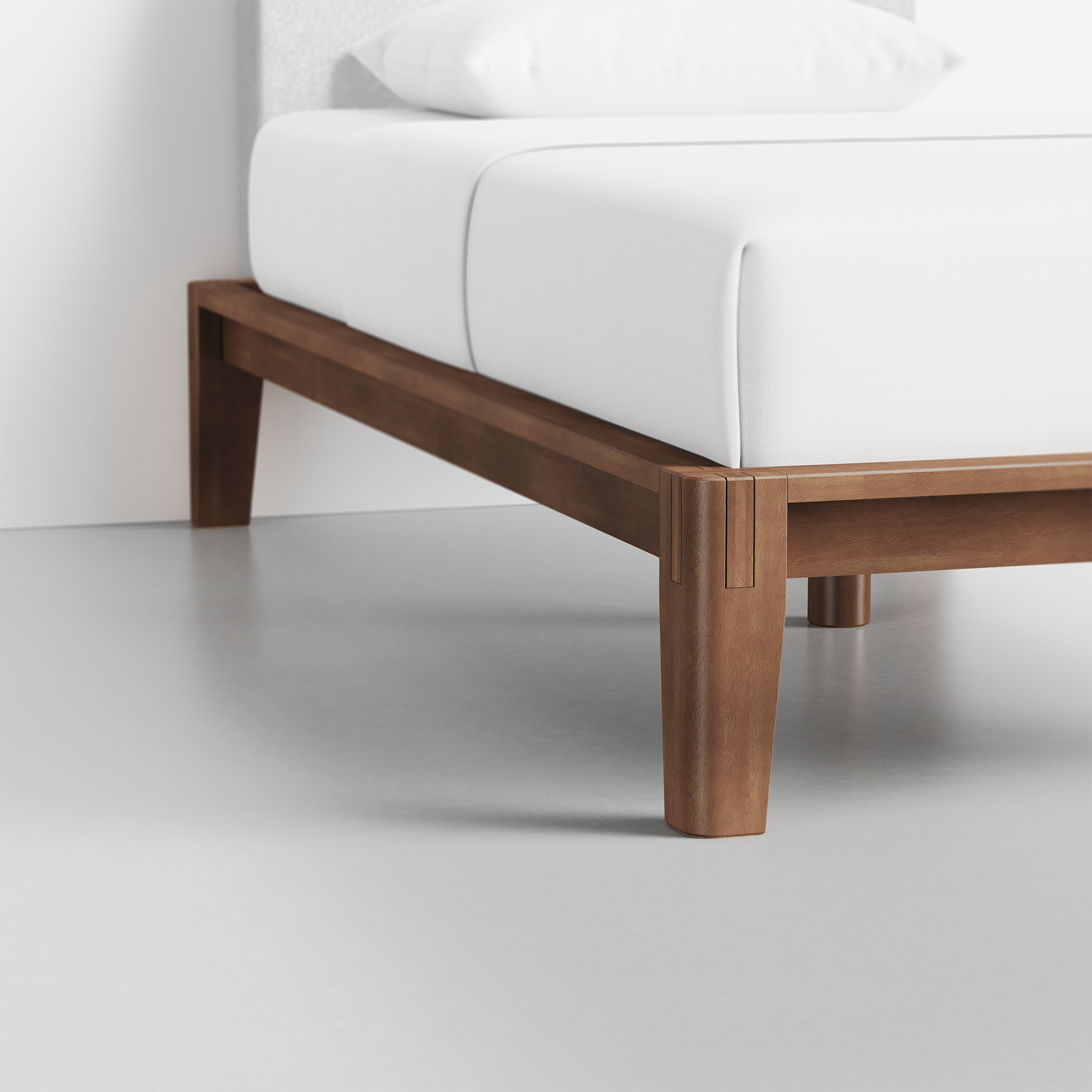 The Bed (Twin / Walnut / Ivory) - Render - Foot Detail