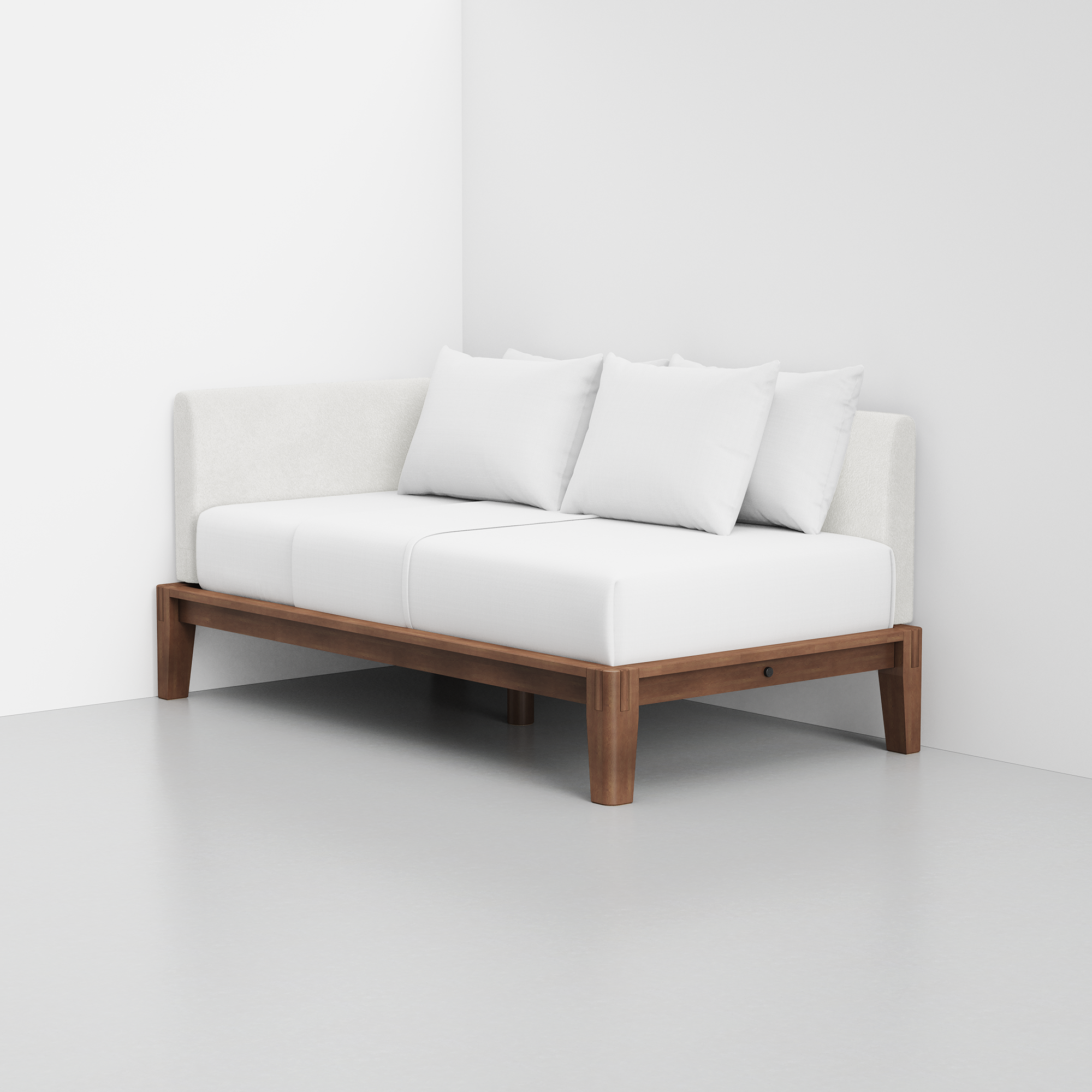 PDP Image: The Daybed (Walnut / Ivory) - Rendering - Pillows Stacked