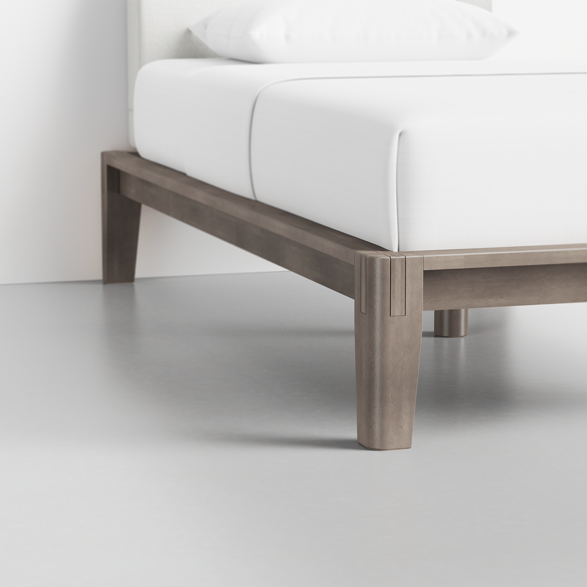 The Bed (Twin / Grey / Light Linen) - Render - Foot Detail