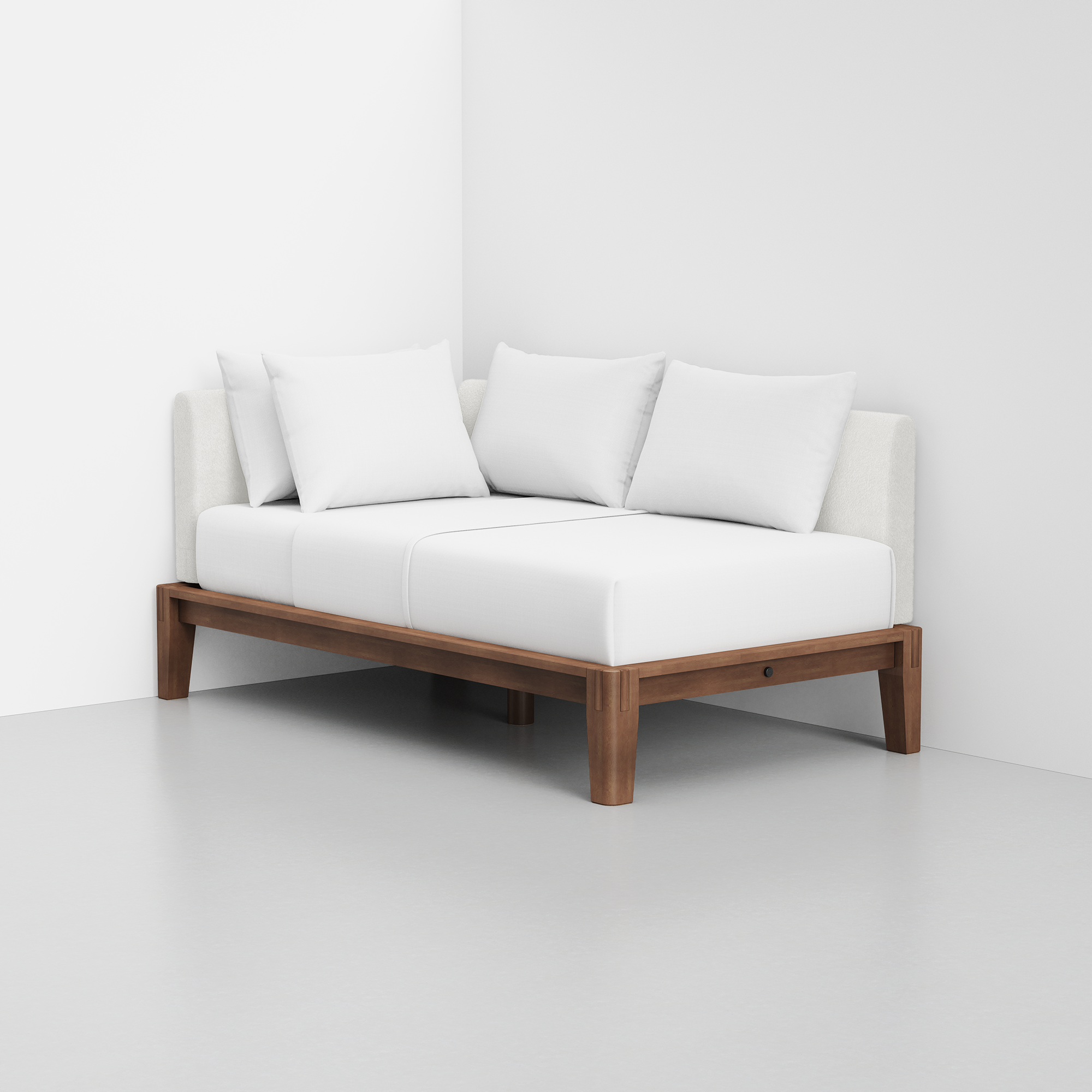 PDP Image: The Daybed (Walnut / Ivory) - Rendering - With Pillows