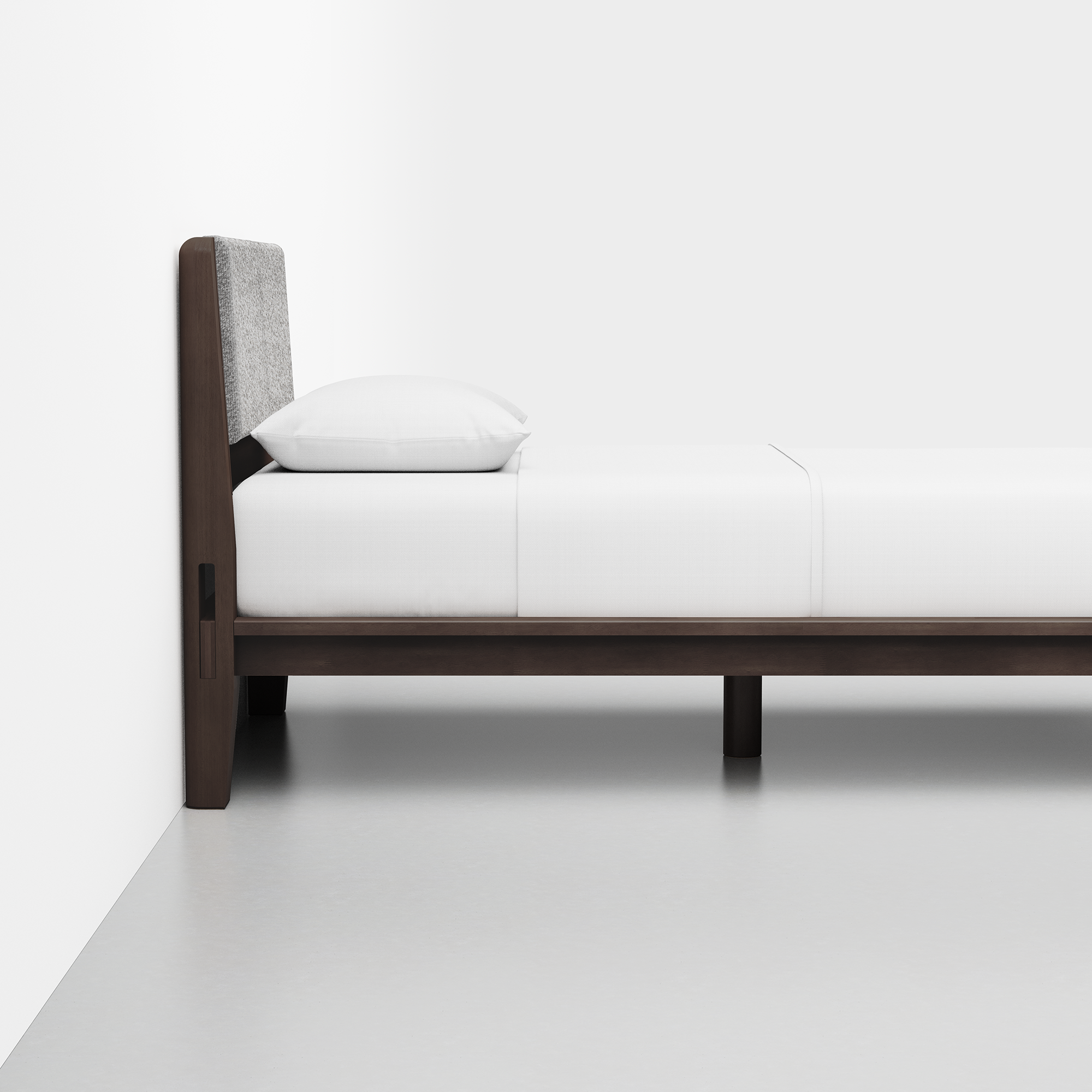 The Bed (Espresso / HB Cushion Pewter) - Render - Side