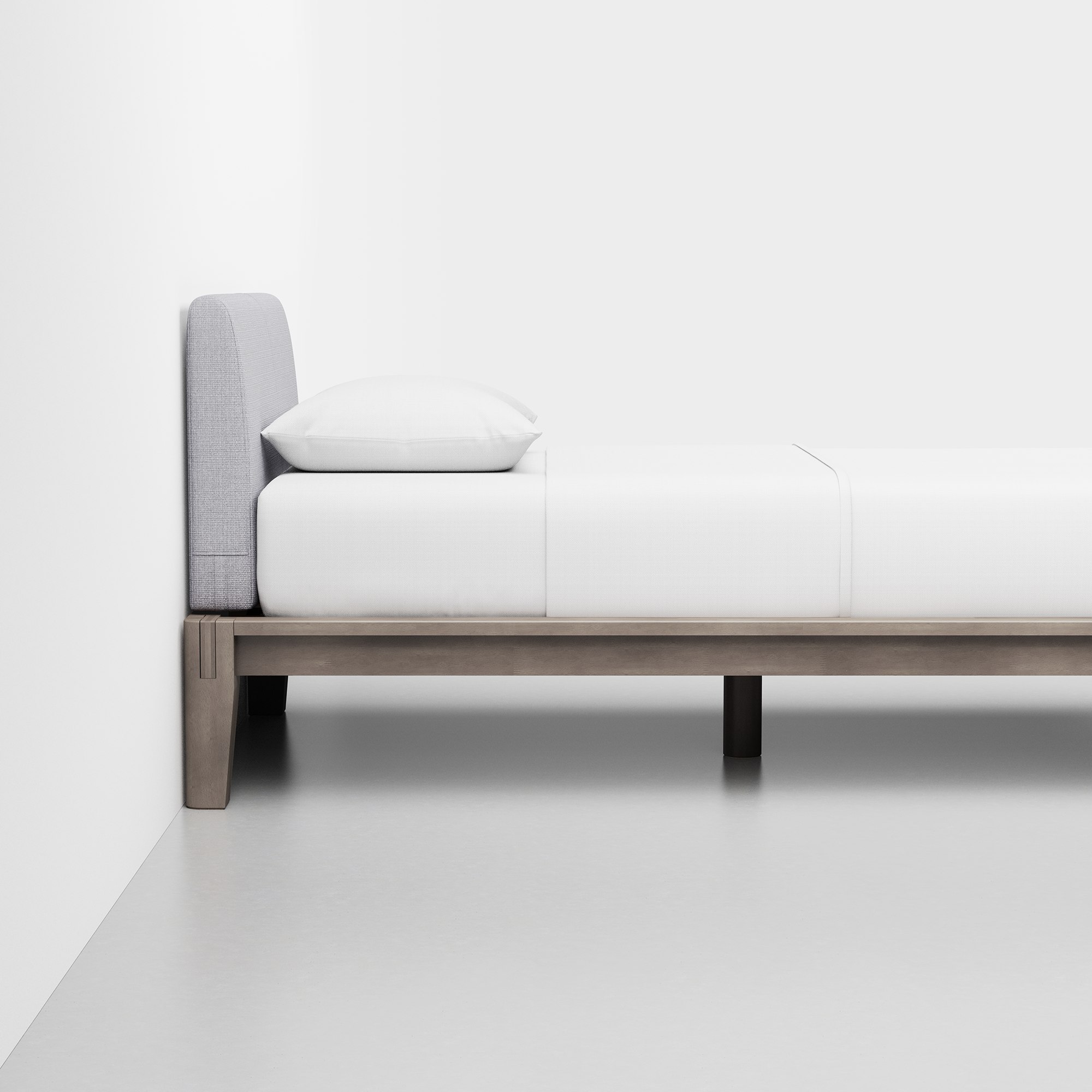 The Bed (Twin / Grey / Fog Grey) - Render - Side