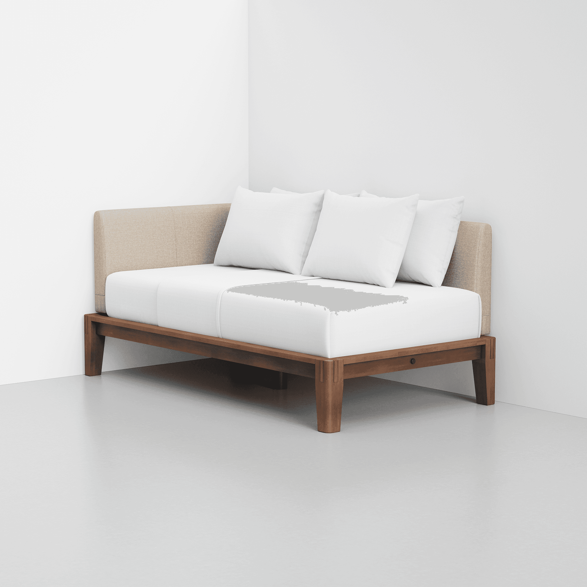 PDP Image: The Daybed (Walnut / Dune) - Rendering - Pillows Stacked