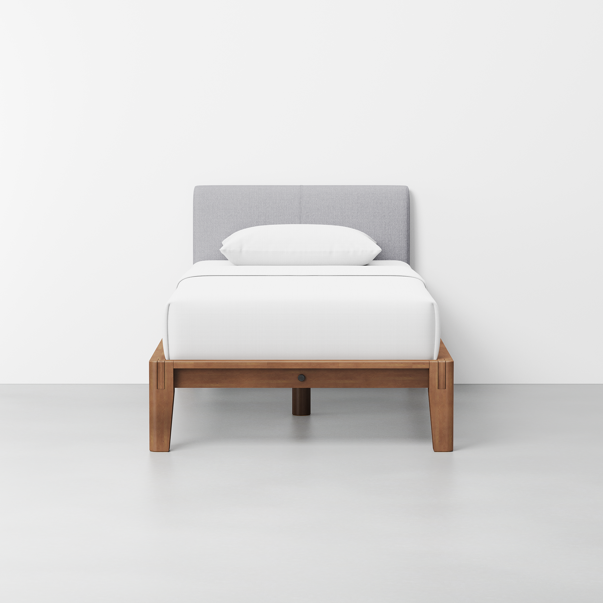 The Bed (Twin / Walnut / Fog Grey) - Render - Front