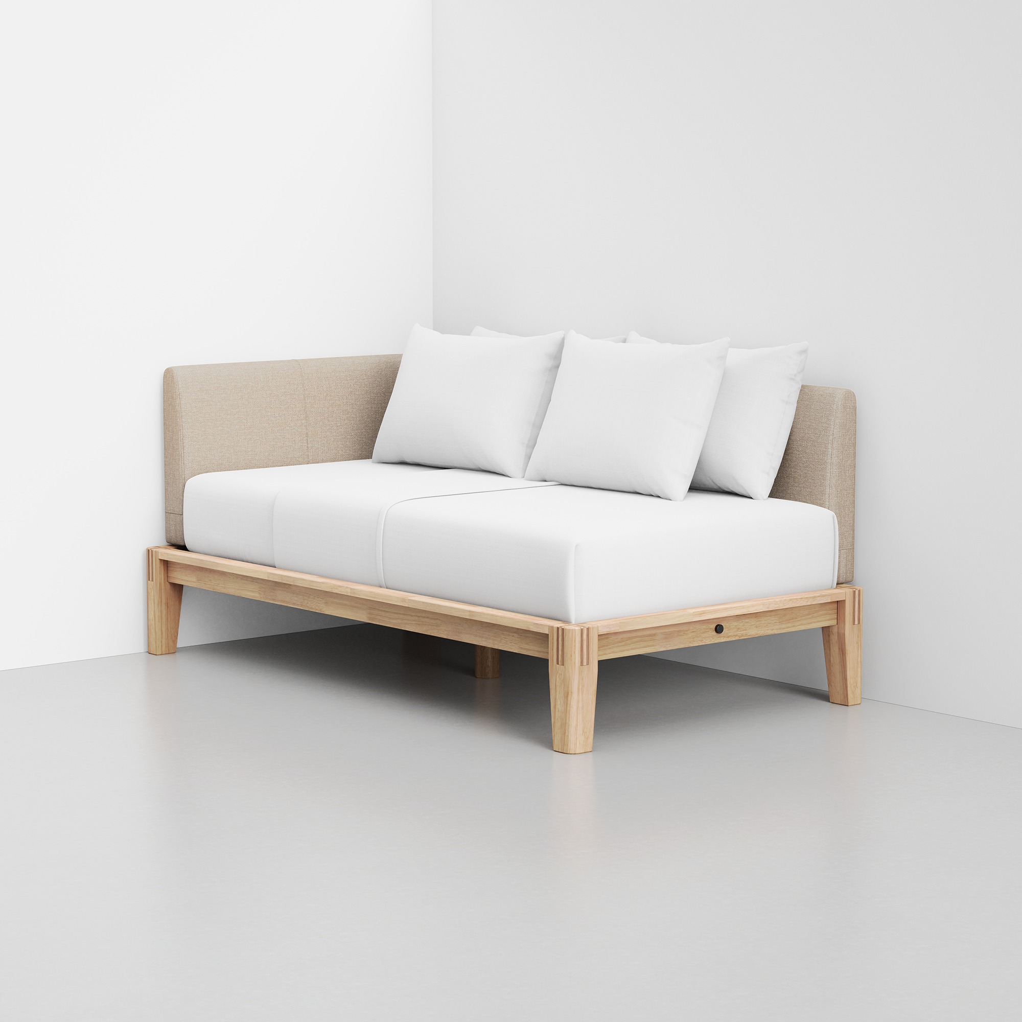 PDP Image: The Daybed (Natural / Dune) - Rendering - Pillows Stacked