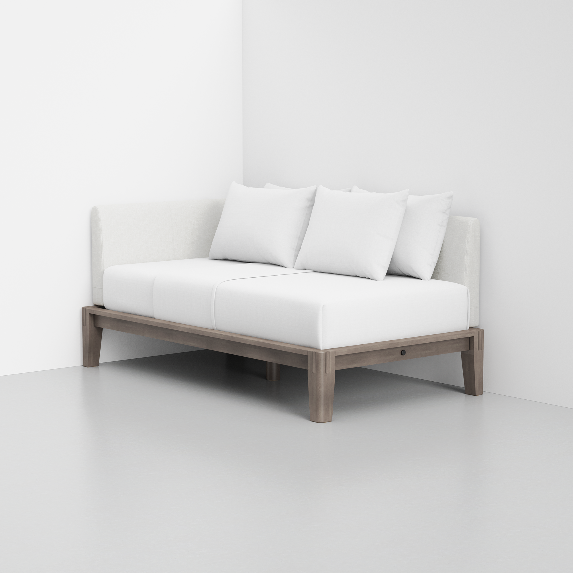 PDP Image: The Daybed (Grey / Light Linen) - Rendering - Pillows Stacked