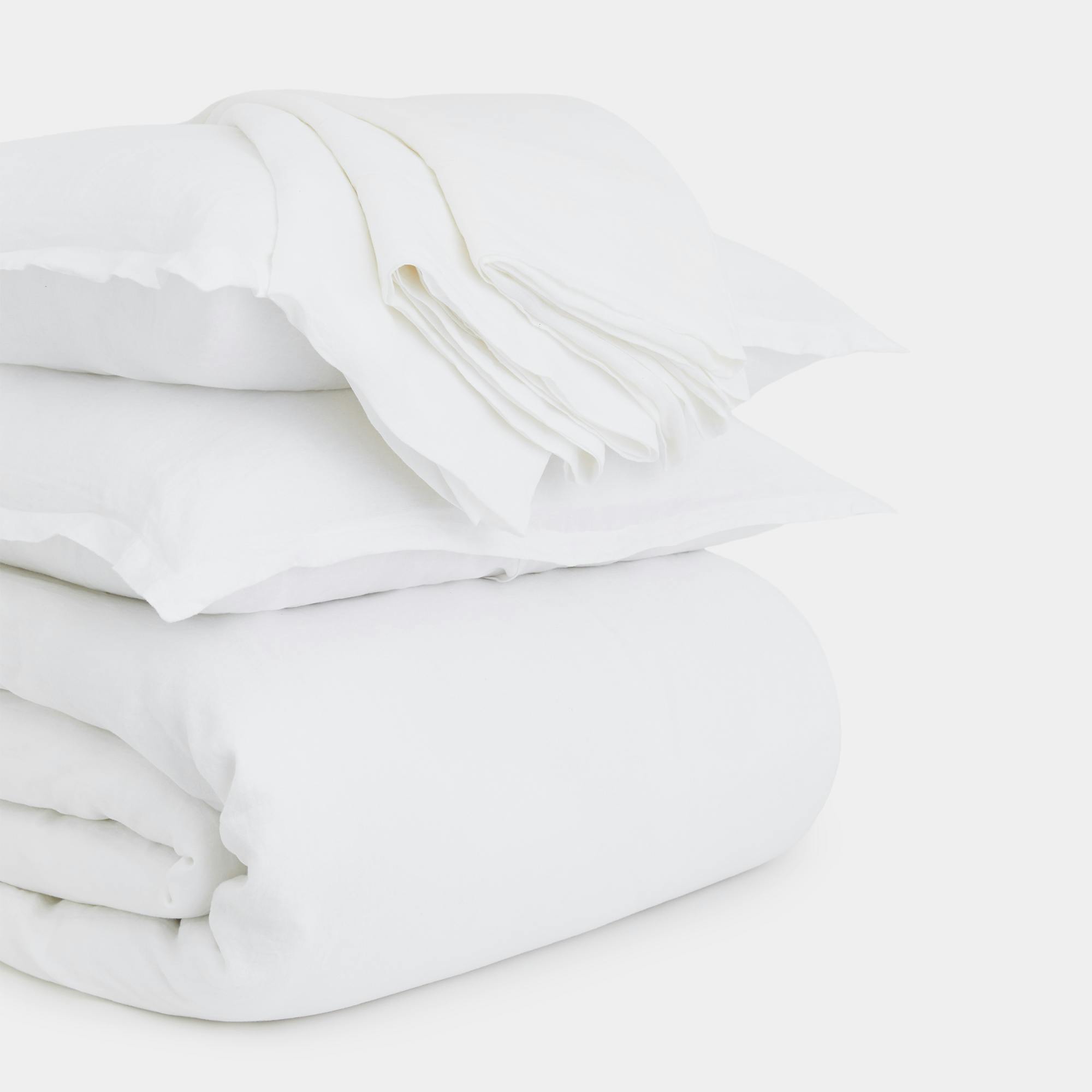 Complete Linen Bedding Set (White) - Close up